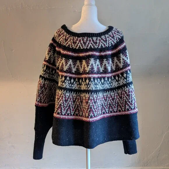 anthropologie sleeping on snow wool fair isle poncho sweater (XS/S) - Picture 5 of 6